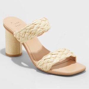 A New Day Women's Tan Basil Woven Double Strapped Slip-On Heels Size 9.5